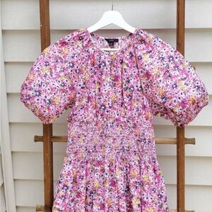 Girls' Pink Floral Smocked Dress